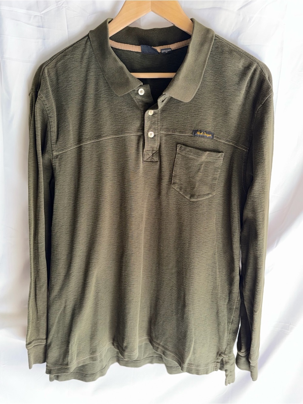 Long-Sleeve Polo Shirt in Olive Green